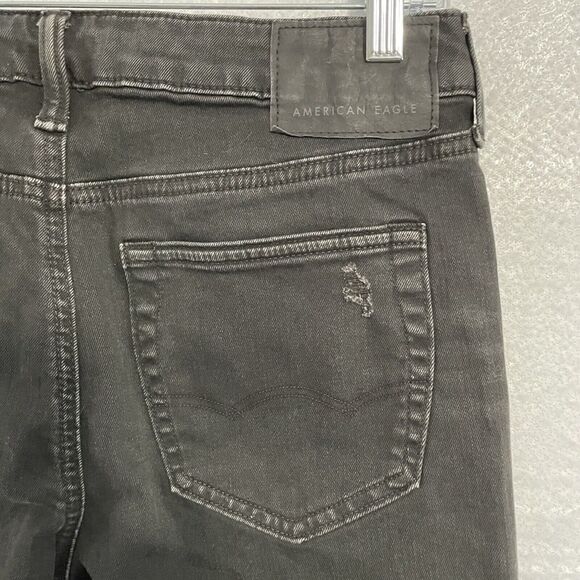 American Eagle Jeans 28x30 Black Denim SKINNY Distressed Airflex+ Stretch - Picture 5 of 11